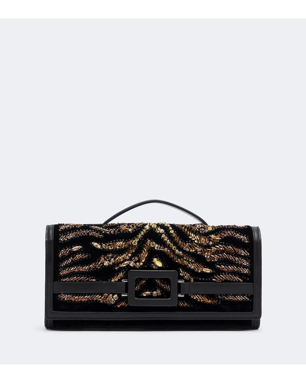 Roger Vivier Black Belle Vivier Embellished Velvet Clutch