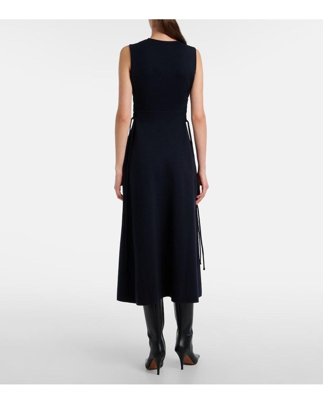 Max Mara Blue Delfi Virgin Wool Midi Dress