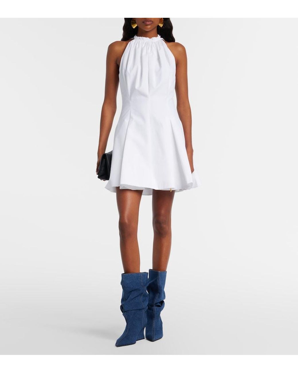 Balmain White Ruched Cotton Poplin Minidress