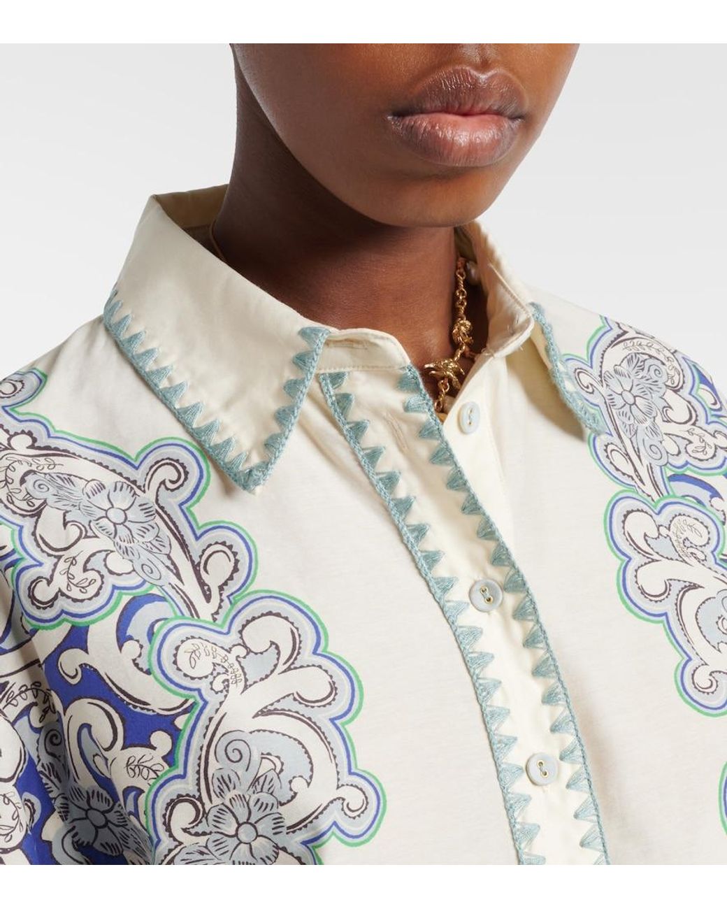 ALÉMAIS Blue Printed Cotton And Silk Shirt