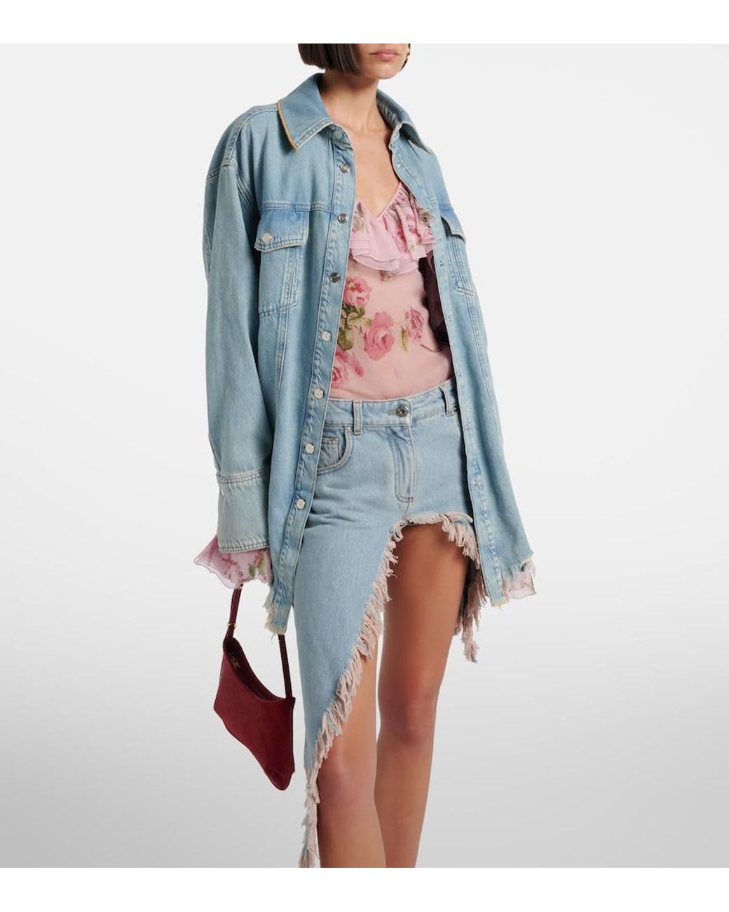 Blumarine Blue Asymmetric Distressed Denim Miniskirt