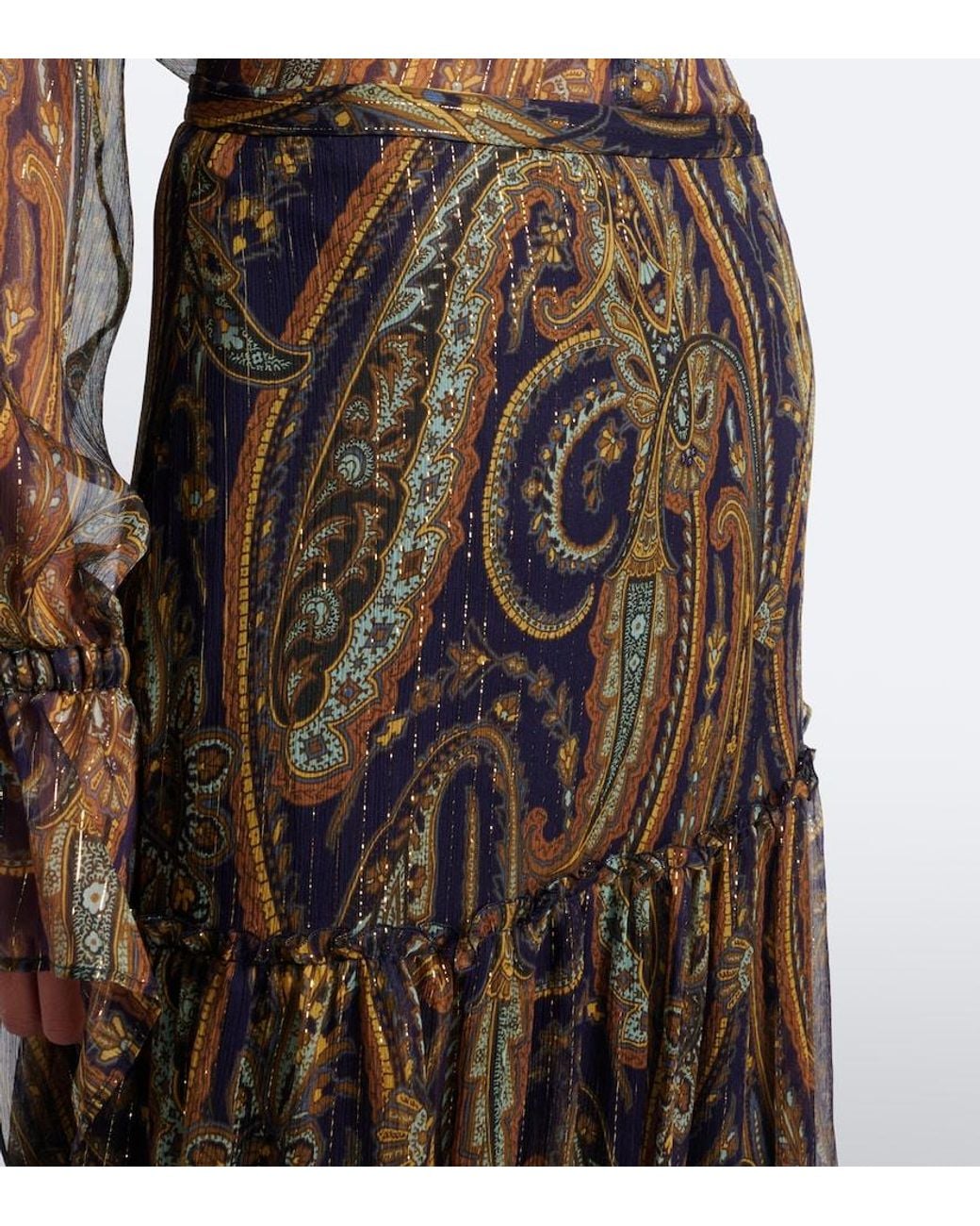 Etro Brown Paisley Tiered Silk-Blend Chiffon Maxi Skirt