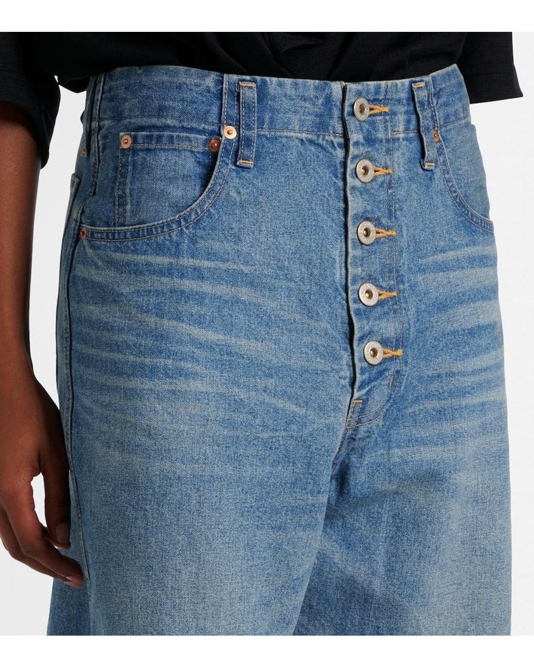 Junya Watanabe Blue Cutout Wide-Leg Cotton Jeans