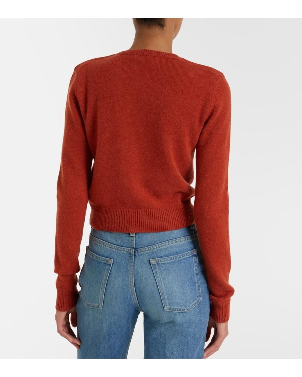 Saint Laurent Red Cropped Cashmere Sweater