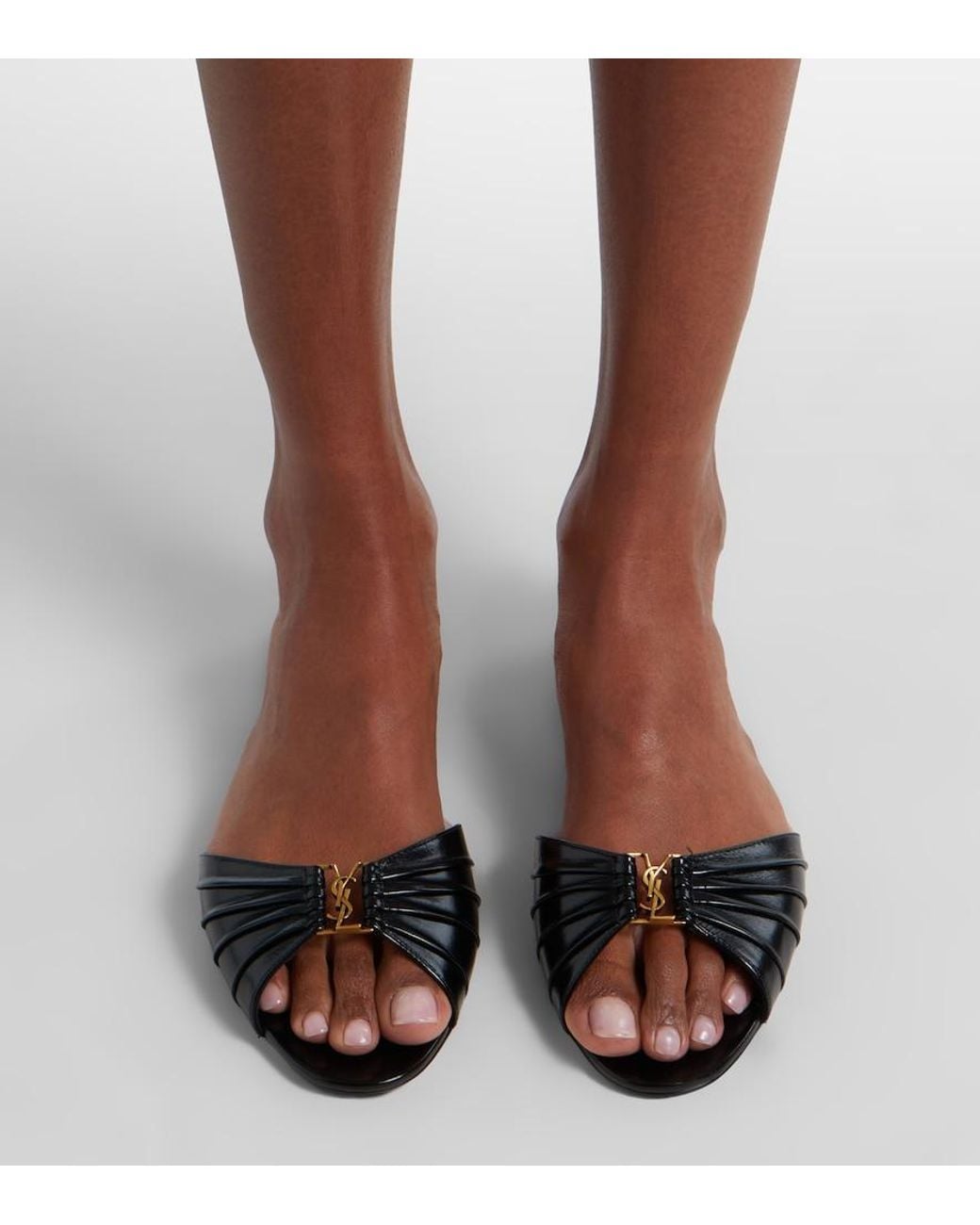 Saint Laurent Black Cassandre Leather Slides