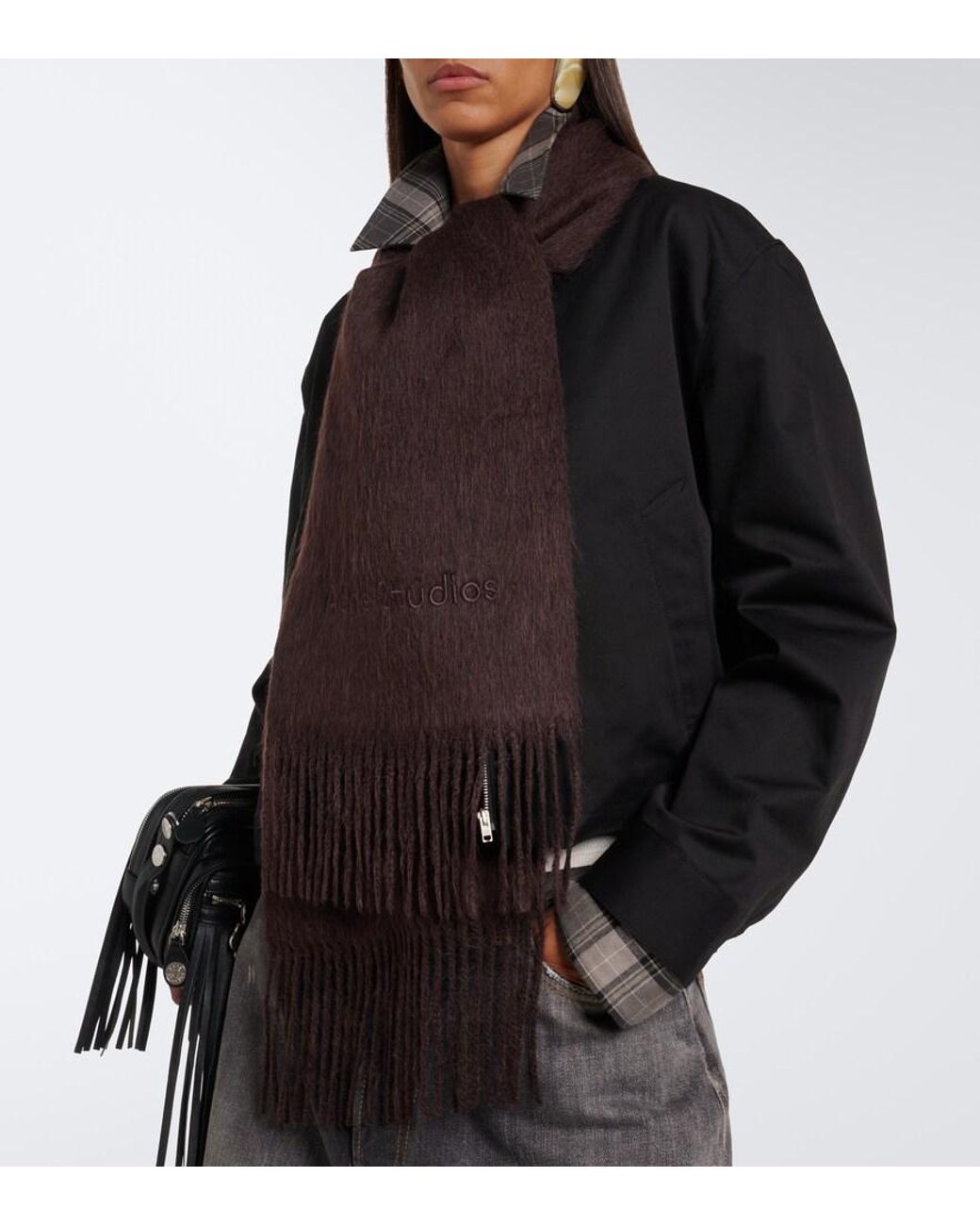 Acne Brown Fringed Alpaca And Wool Scarf