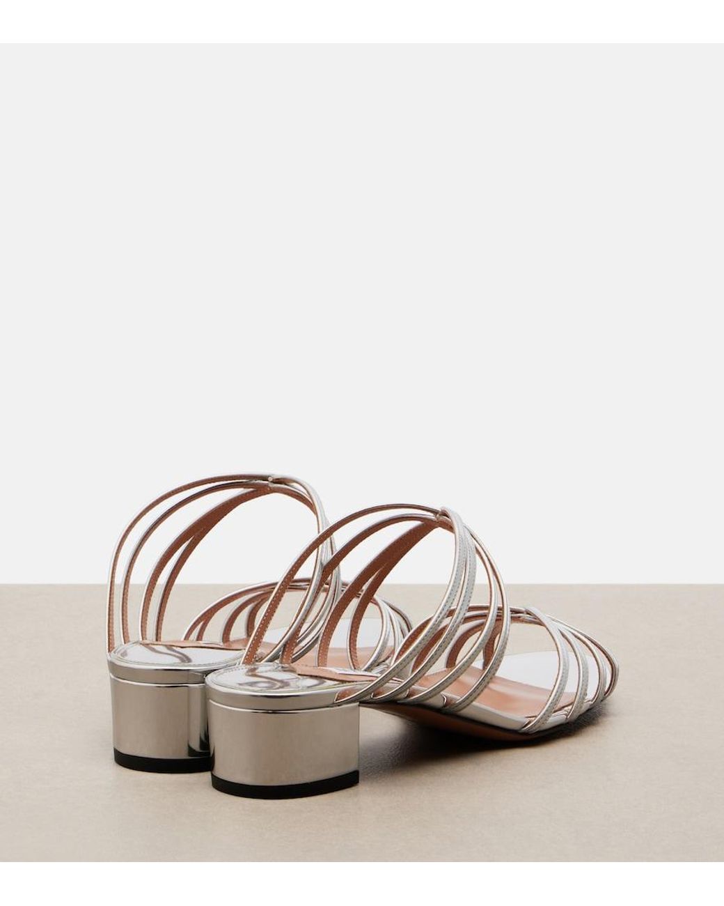Aquazzura White Tell Me Mirrored Leather Mules