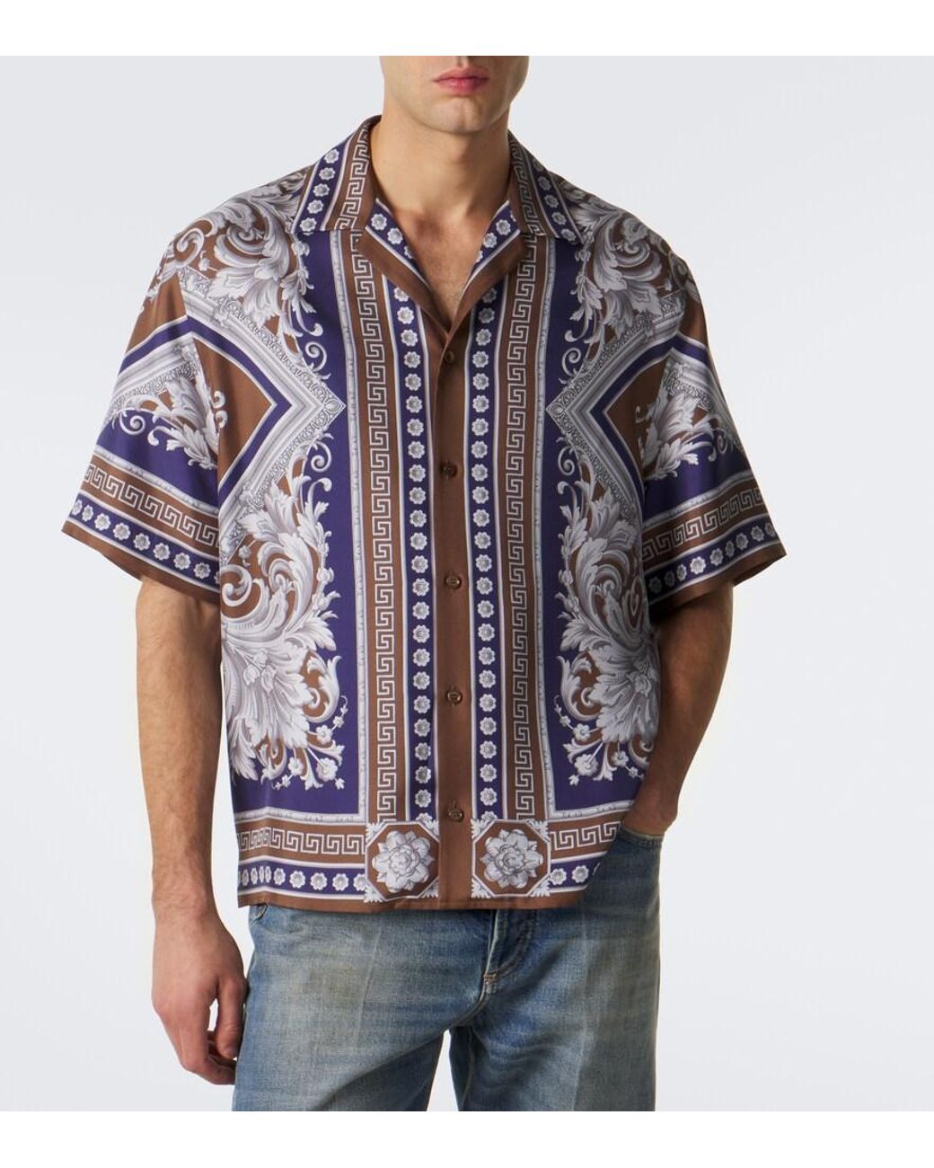 Versace Multicolor Neoclassical Barocco Silk Twill Bowling Shirt for men