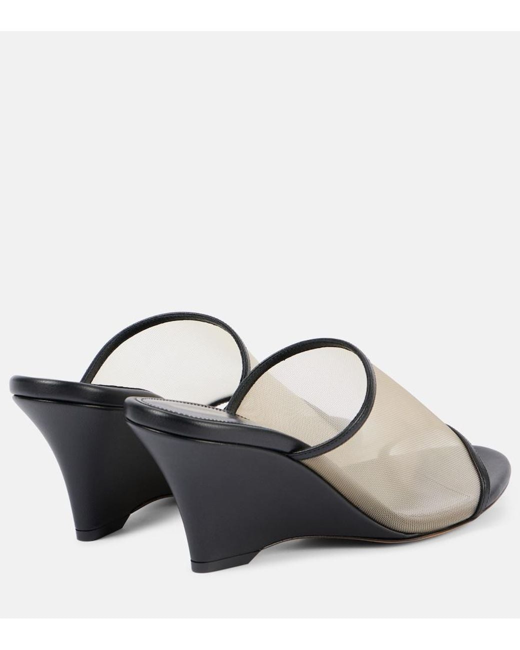 Khaite Gray Marion Leather And Mesh Wedge Mules