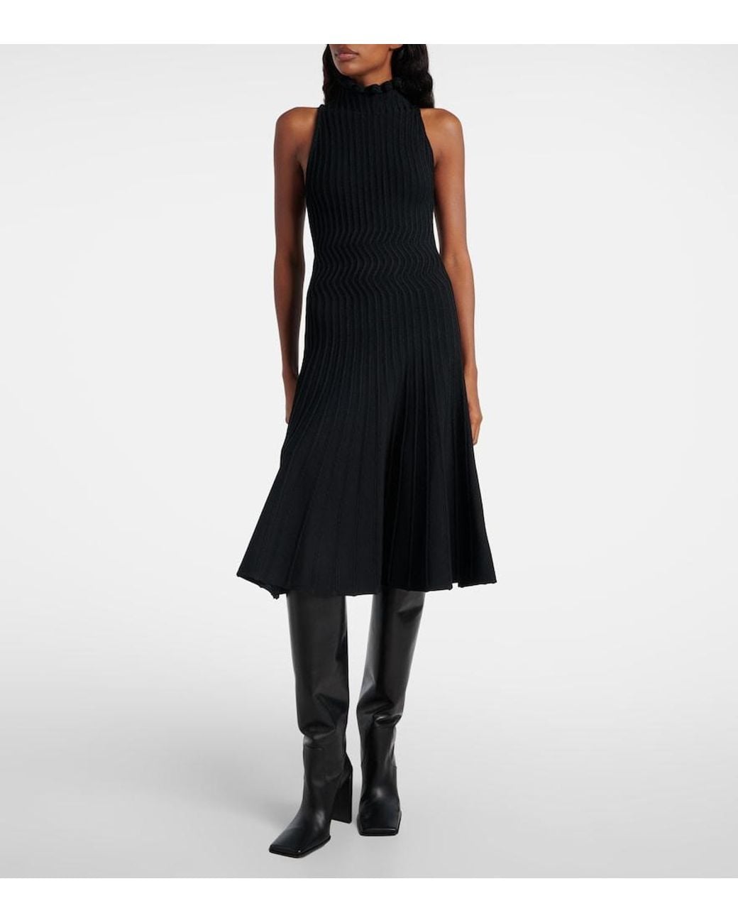 Alaïa Black Ribbed-Knit Turtleneck Midi Dress