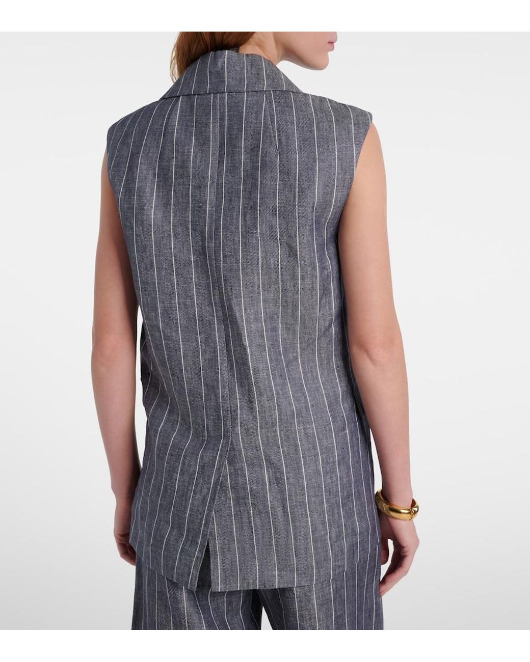 Max Mara Blue Ballo Pinstripe Double-Breasted Linen Vest