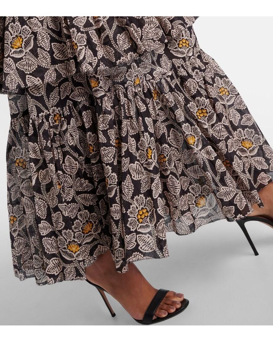 Zimmermann Black Ottie Floral Cotton Midi Dress