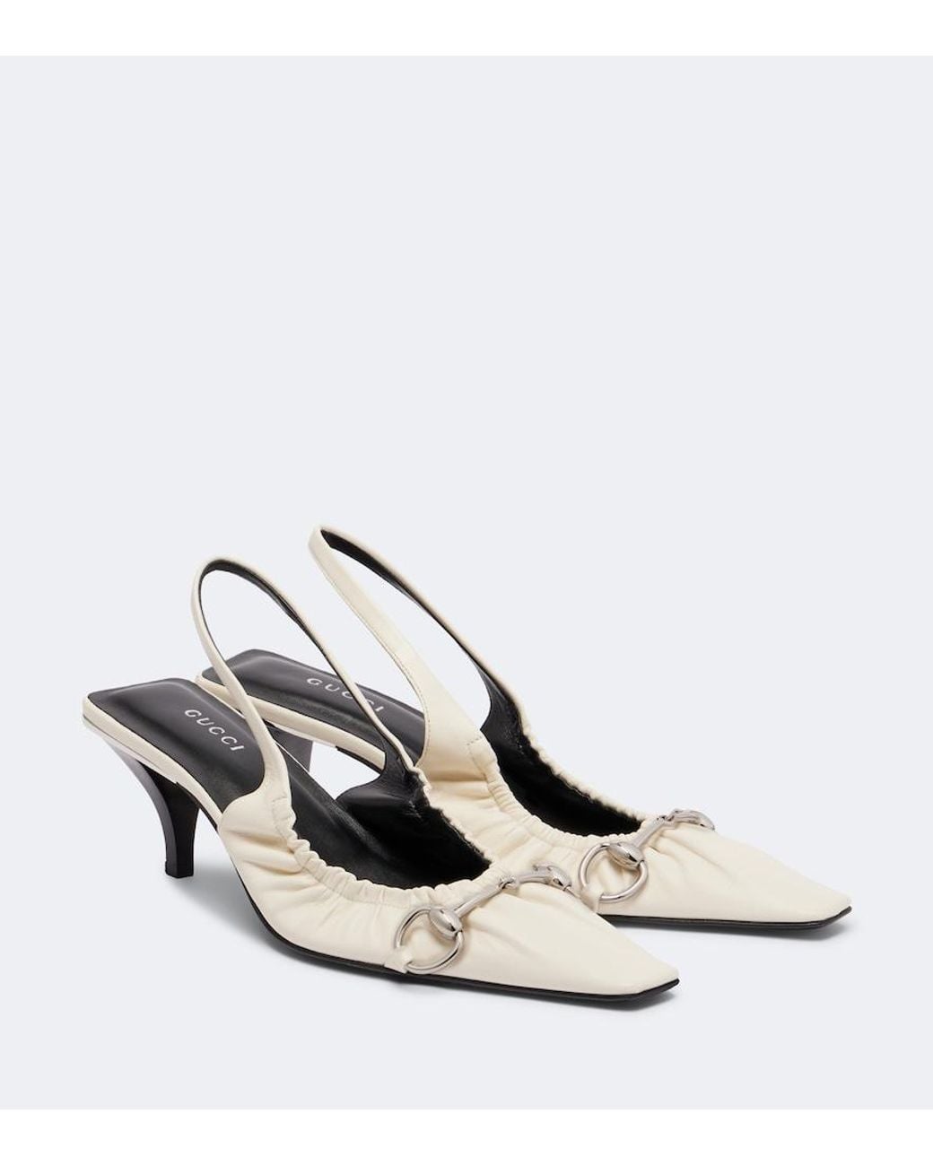Gucci White Vittoria Horsebit Leather Slingback Pumps