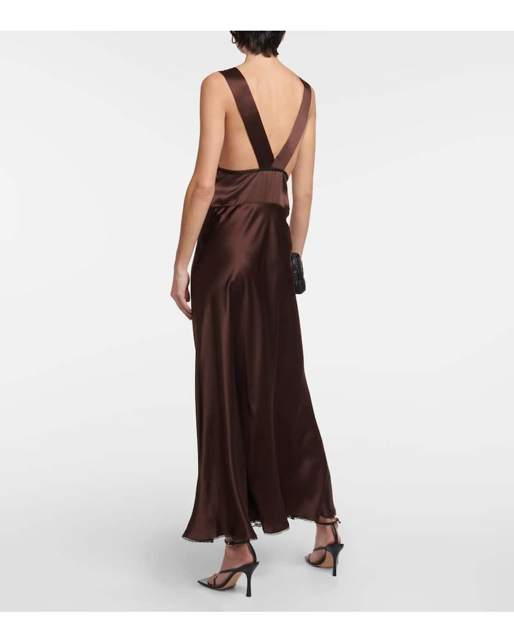 SIR. Aries Lace-Trimmed Halterneck Silk Gown in Brown | Lyst SIR. Aries Lace-Trimmed Halterneck Silk Gown in Brown | Lyst