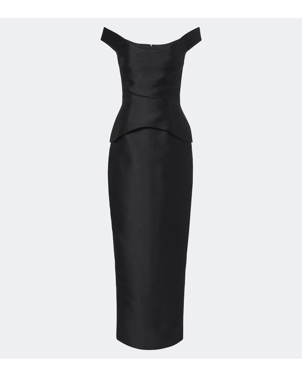 Solace London Black Pieta Off-Shoulder Peplum Satin Gown