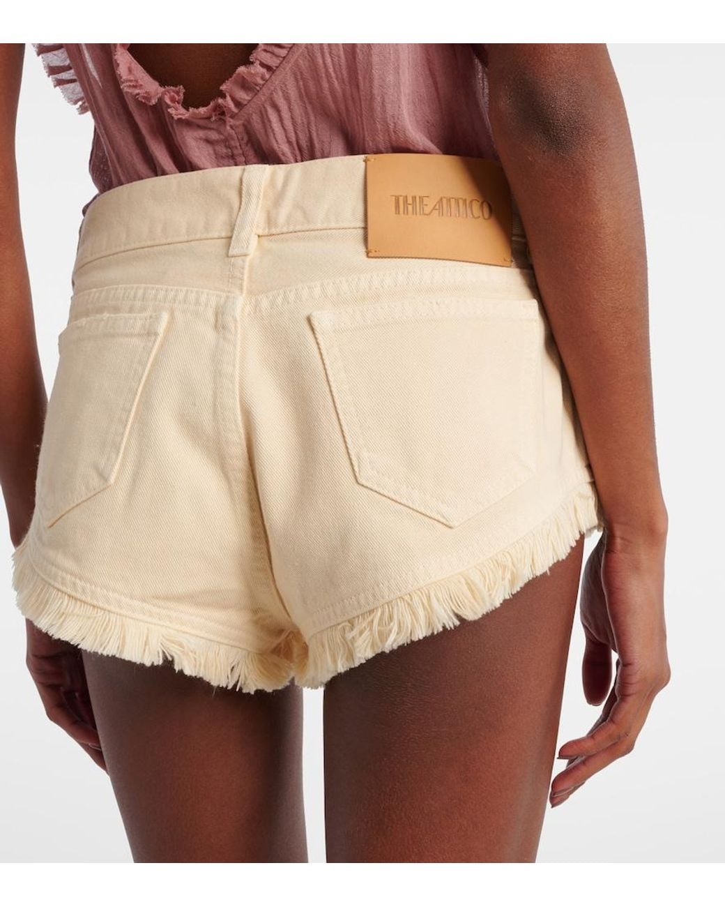 The Attico Natural Fringed Cotton Canvas Shorts