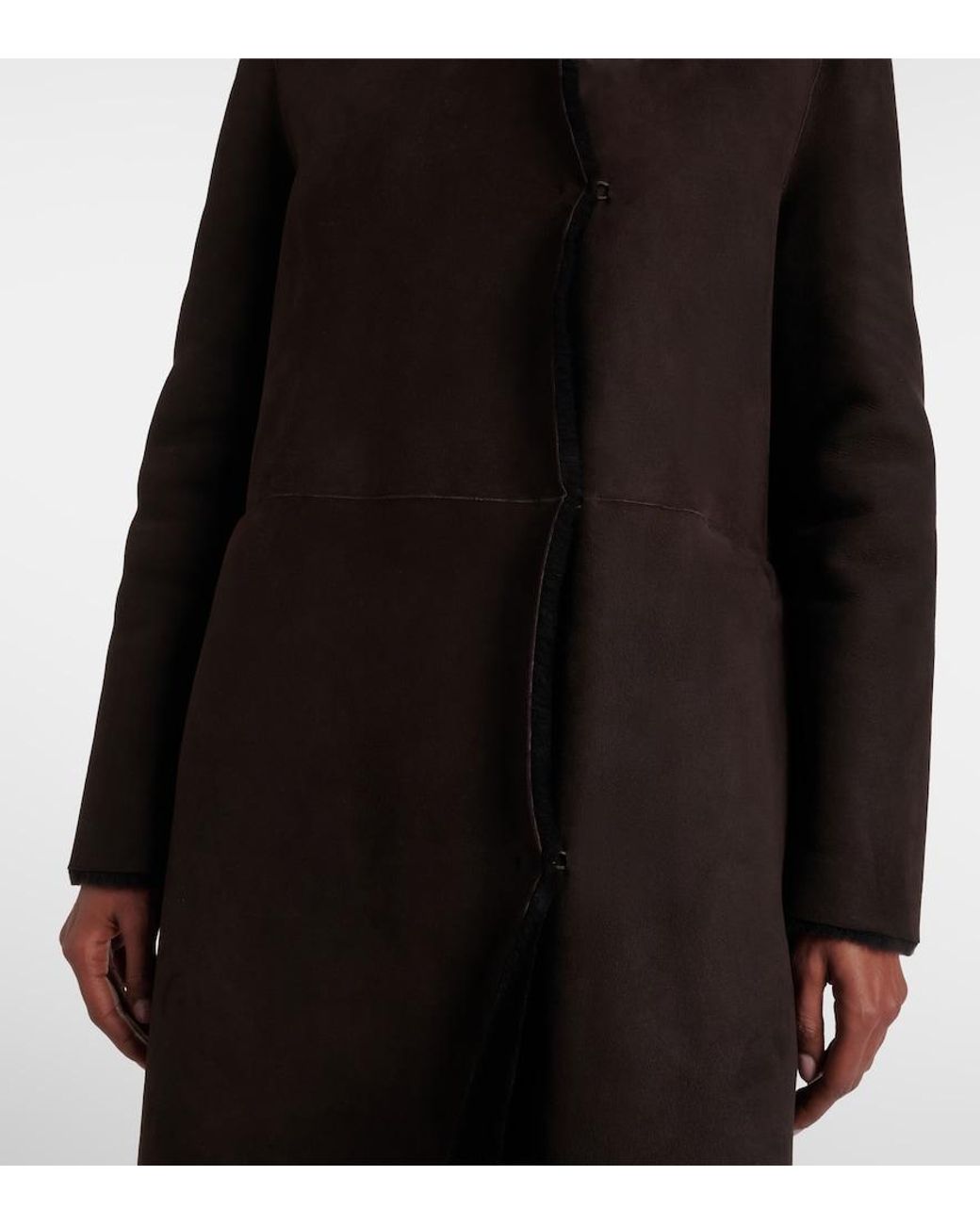 The Row Black Anaya Hooded Shearling-Trimmed Suede Coat