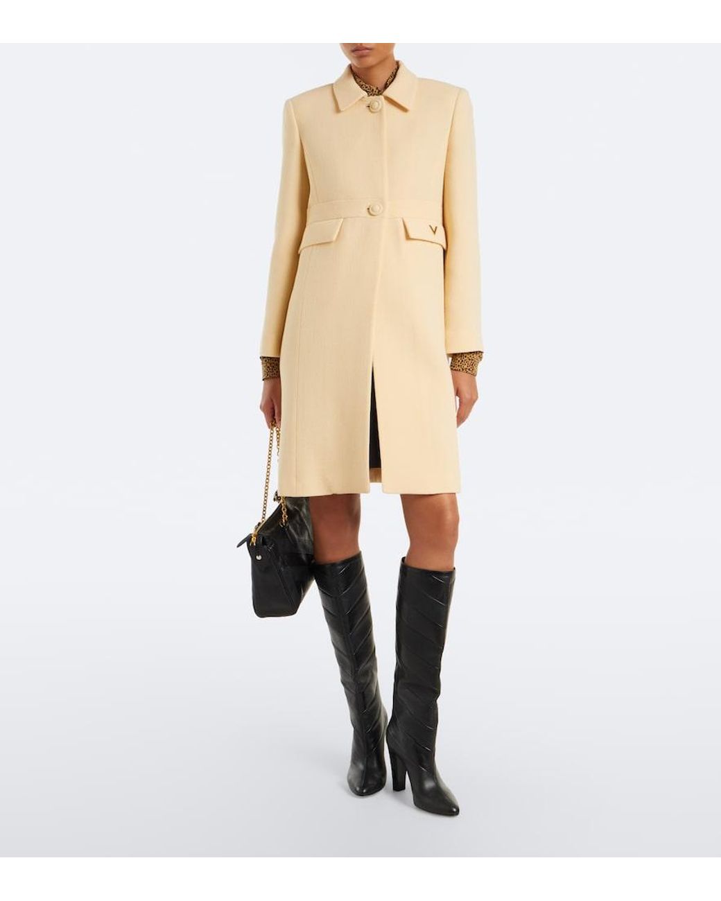 Valentino Garavani Natural Vgold Virgin Wool Crepe Coat