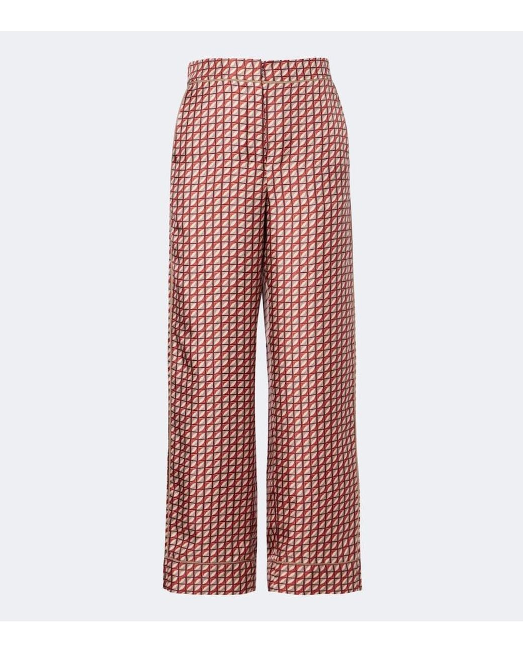 Max Mara Red Printed Silk Wide-Leg Pants