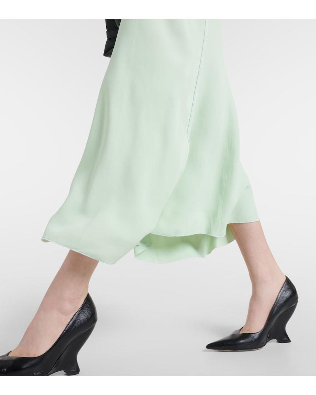 Victoria Beckham Green Gathered V-Neck Midi Dress