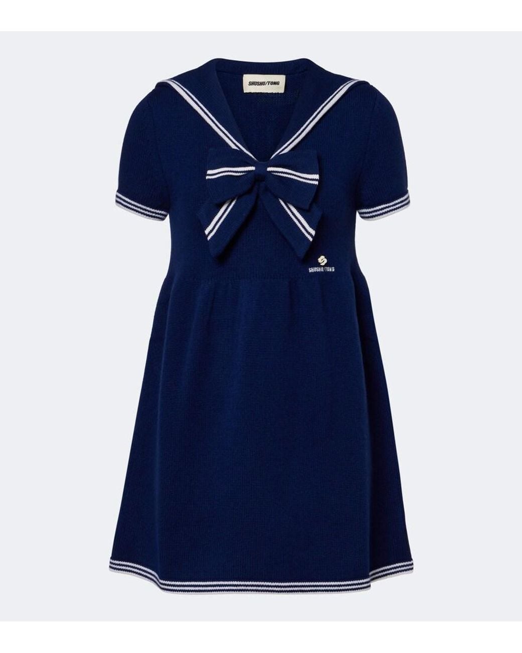 ShuShu/Tong Blue Bow-Detail Knitted Wool Minidress