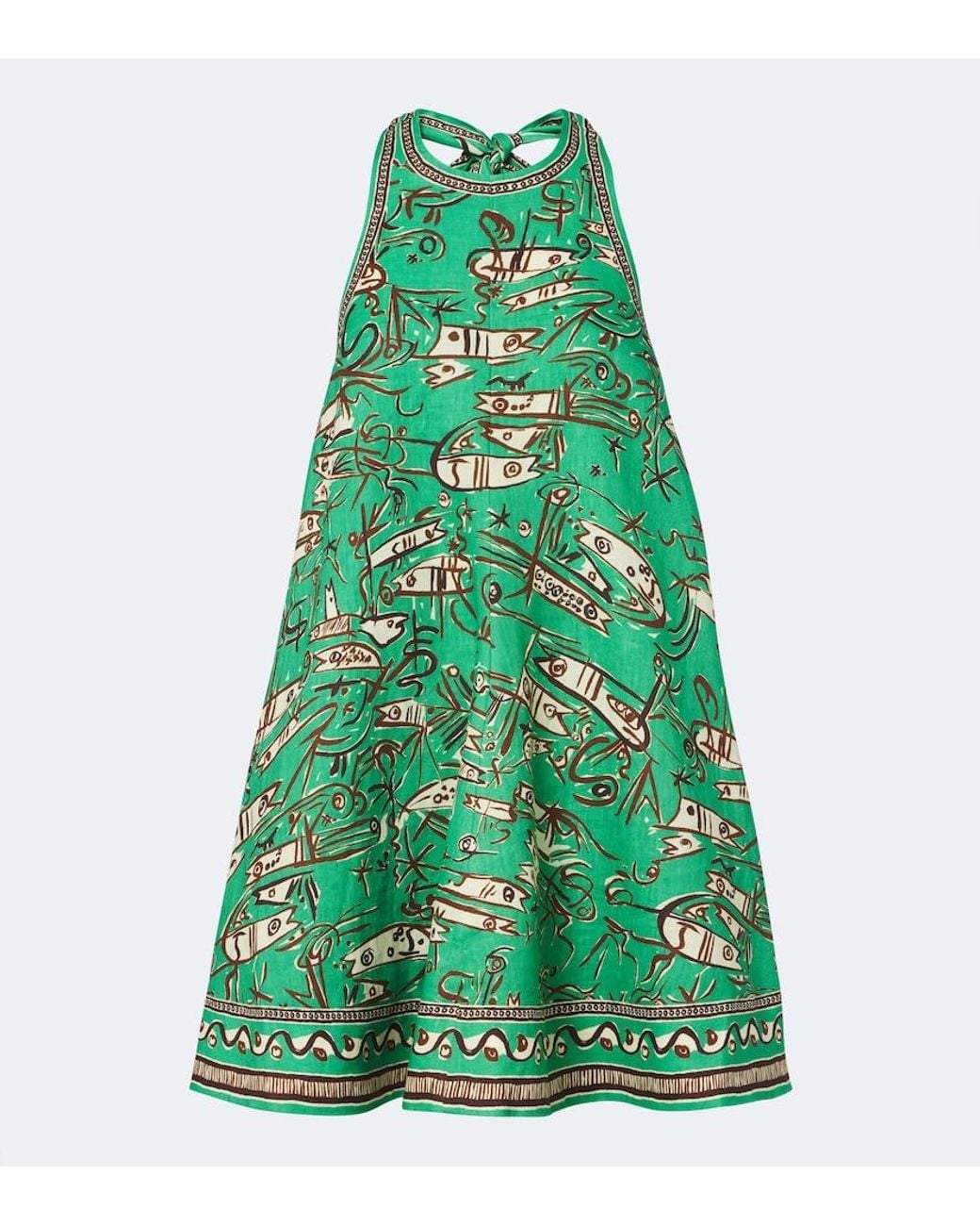 ALÉMAIS Green Fish Sticks Printed Linen Minidress