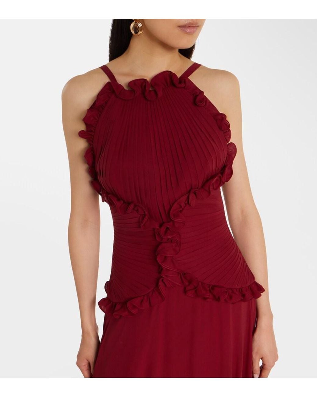 Elie Saab Red Ruffled Silk Georgette Gown