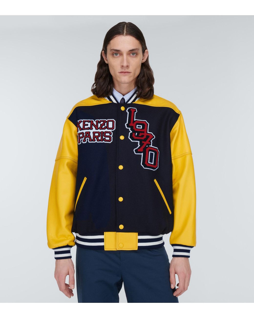 KENZO Tiger Varsity Leather-paneled Varsity Jacket in Blue for Men 