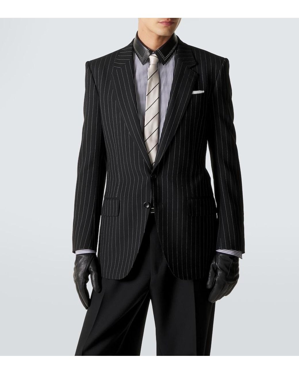 Tom Ford Black Striped Wool Twill Blazer for men