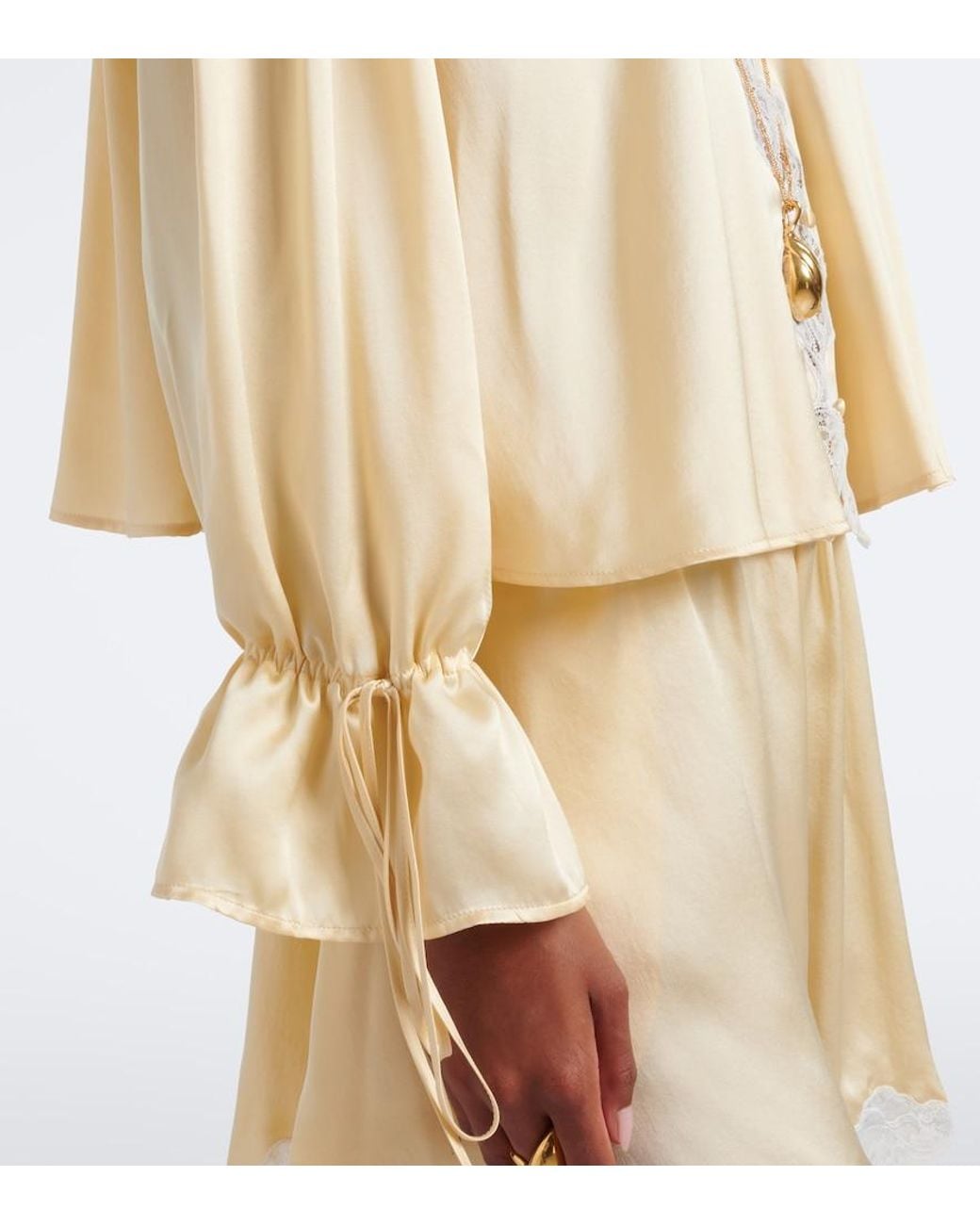 Chloé Natural Lace-Trimmed Silk Satin Blouse