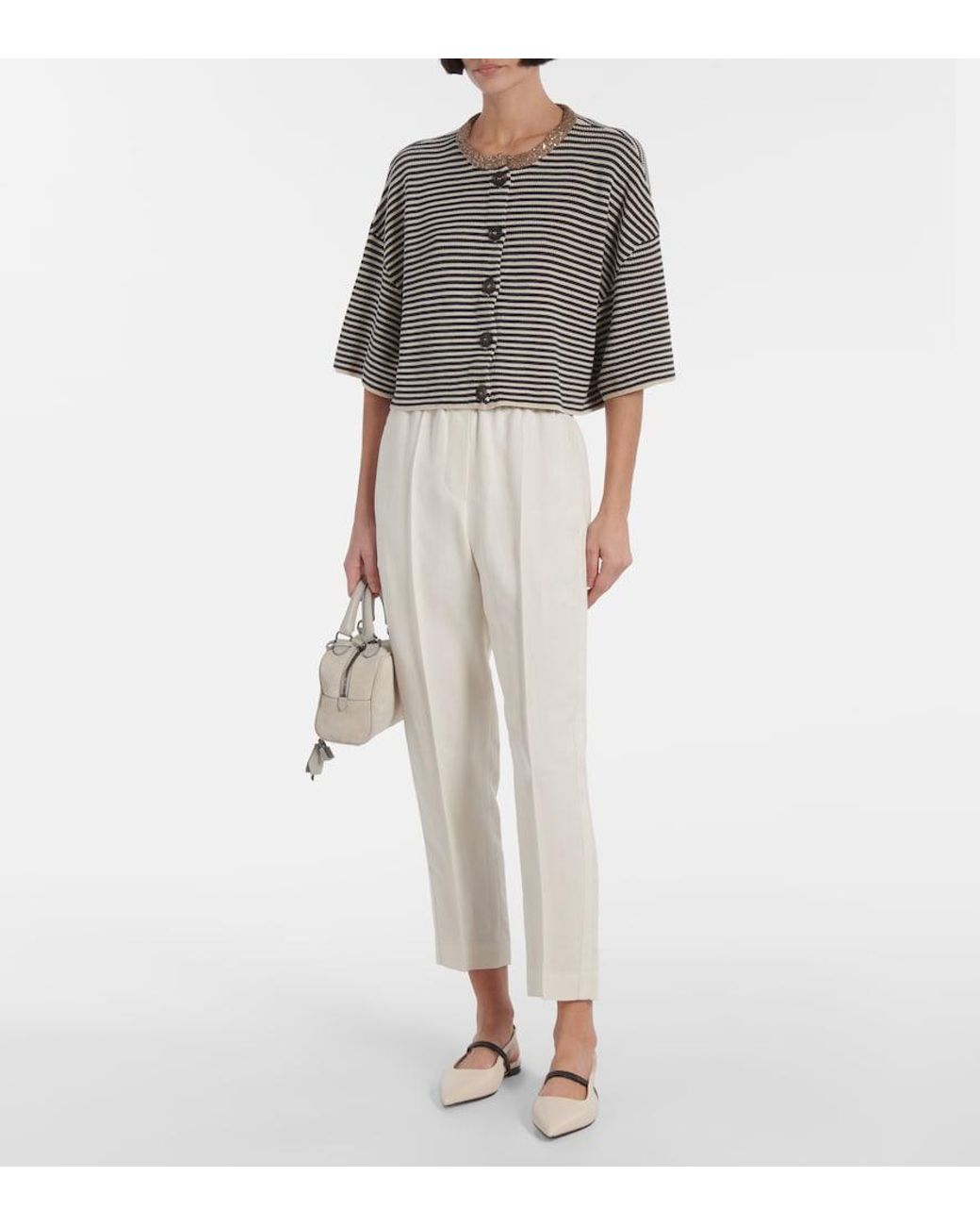 Brunello Cucinelli White Twill Tapered Pants