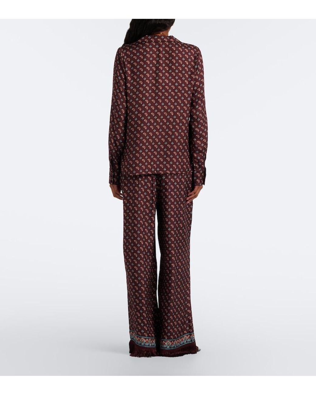 Doen Brown Lavona Fringed Silk-Blend Wide-Leg Pants