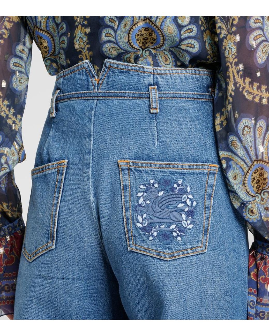 Etro Blue High-Rise Wide-Leg Jeans