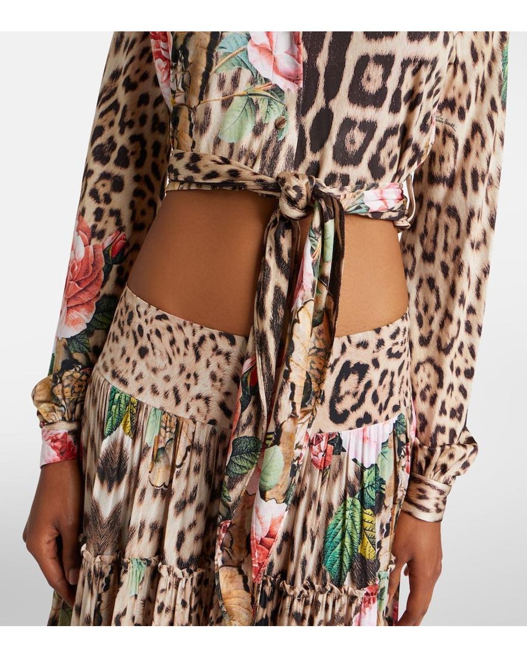Roberto Cavalli Brown Printed Cropped Shirt