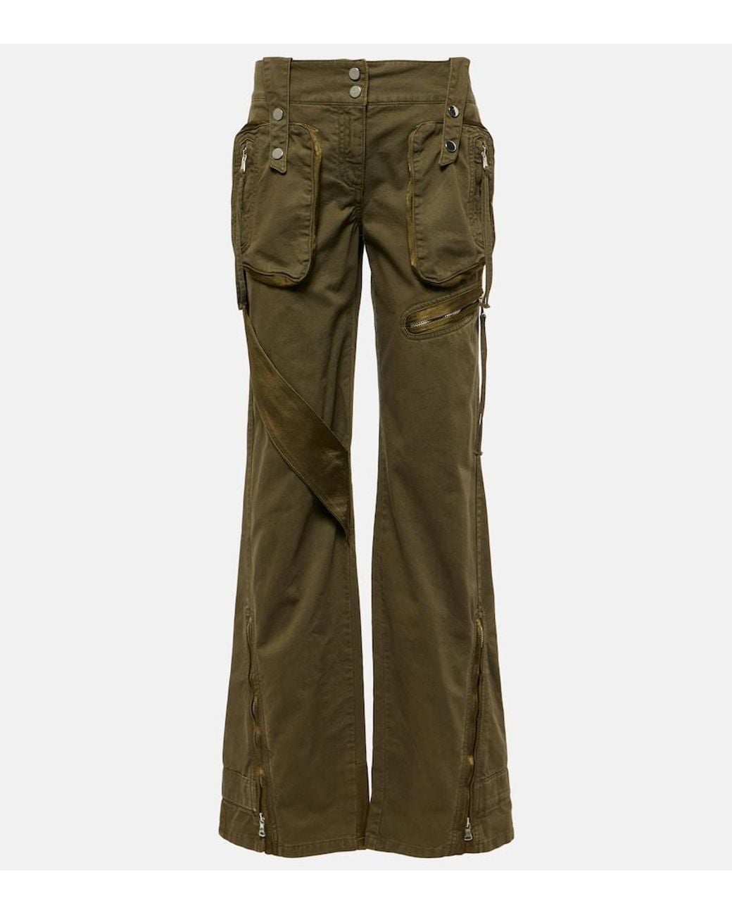 Blumarine Green Mid-Rise Flared Cargo Jeans