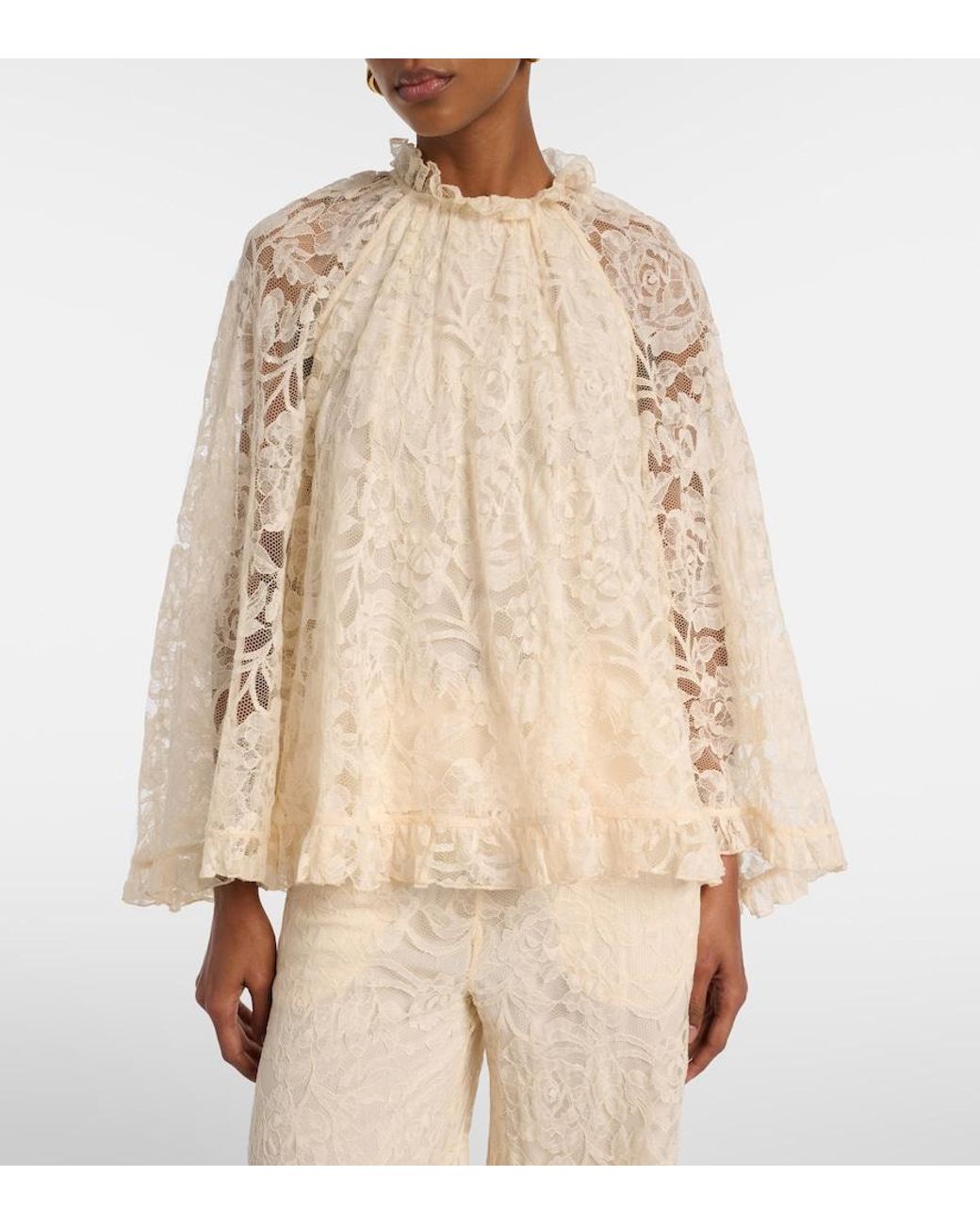 Zimmermann Natural Carousel Ruffled Lace Blouse