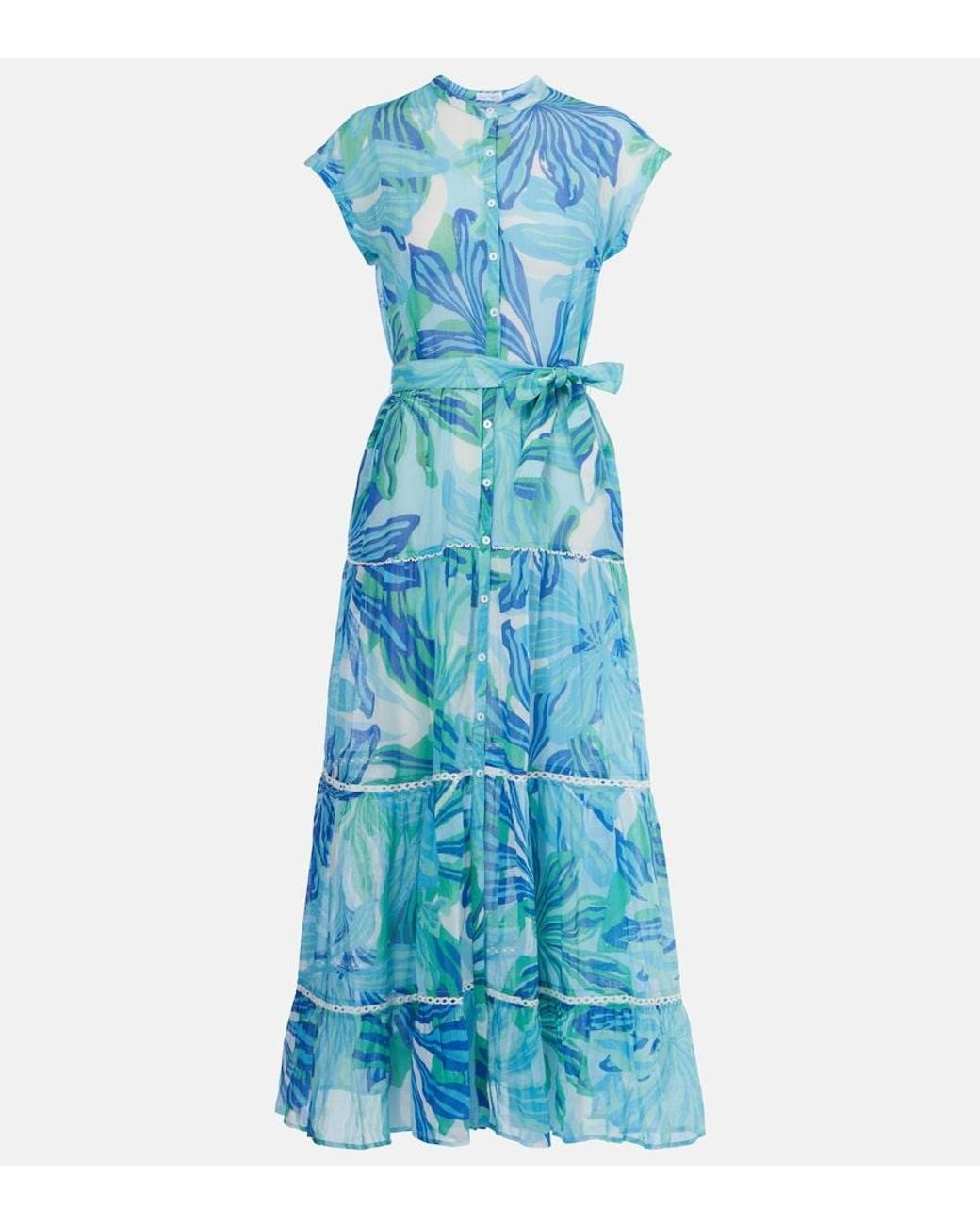 Poupette Blue Kora Printed Cotton Gauze Maxi Dress