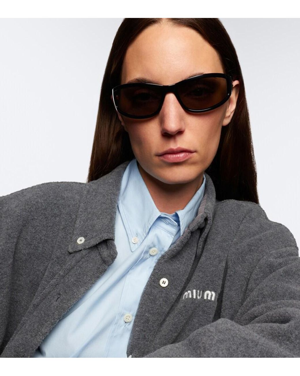 Miu Miu Black Signature Rectangular Sunglasses