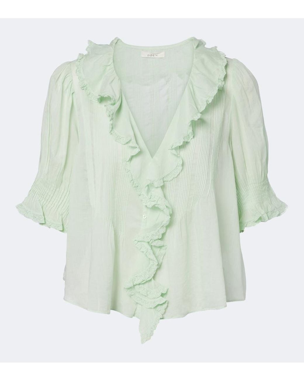 Doen Green Henri Ruffled Cotton Top
