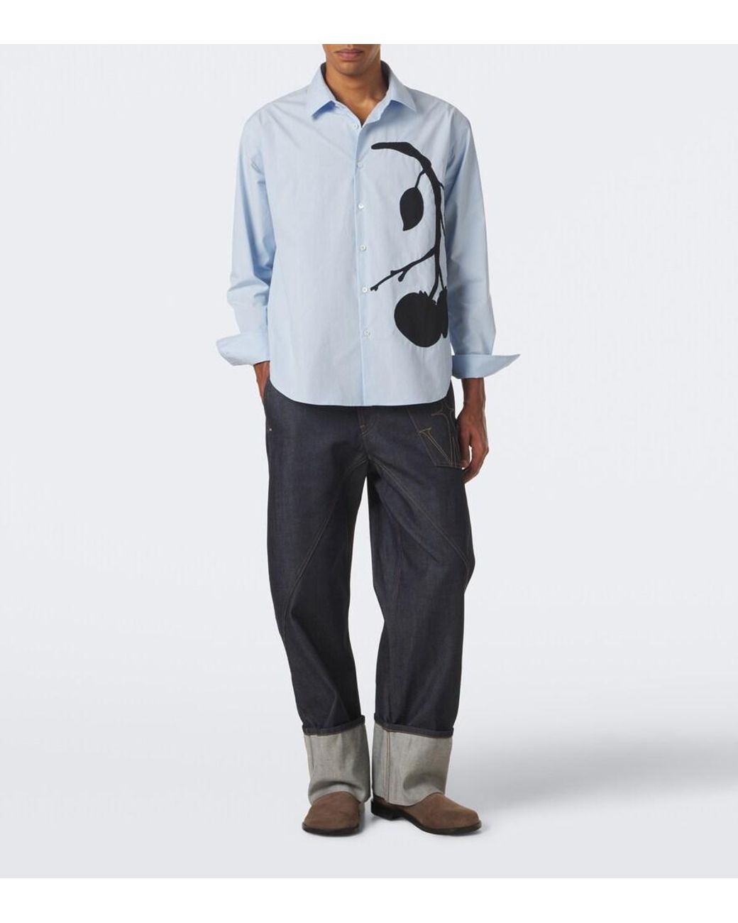 J.W. Anderson Blue Applique Cotton Poplin Shirt for men