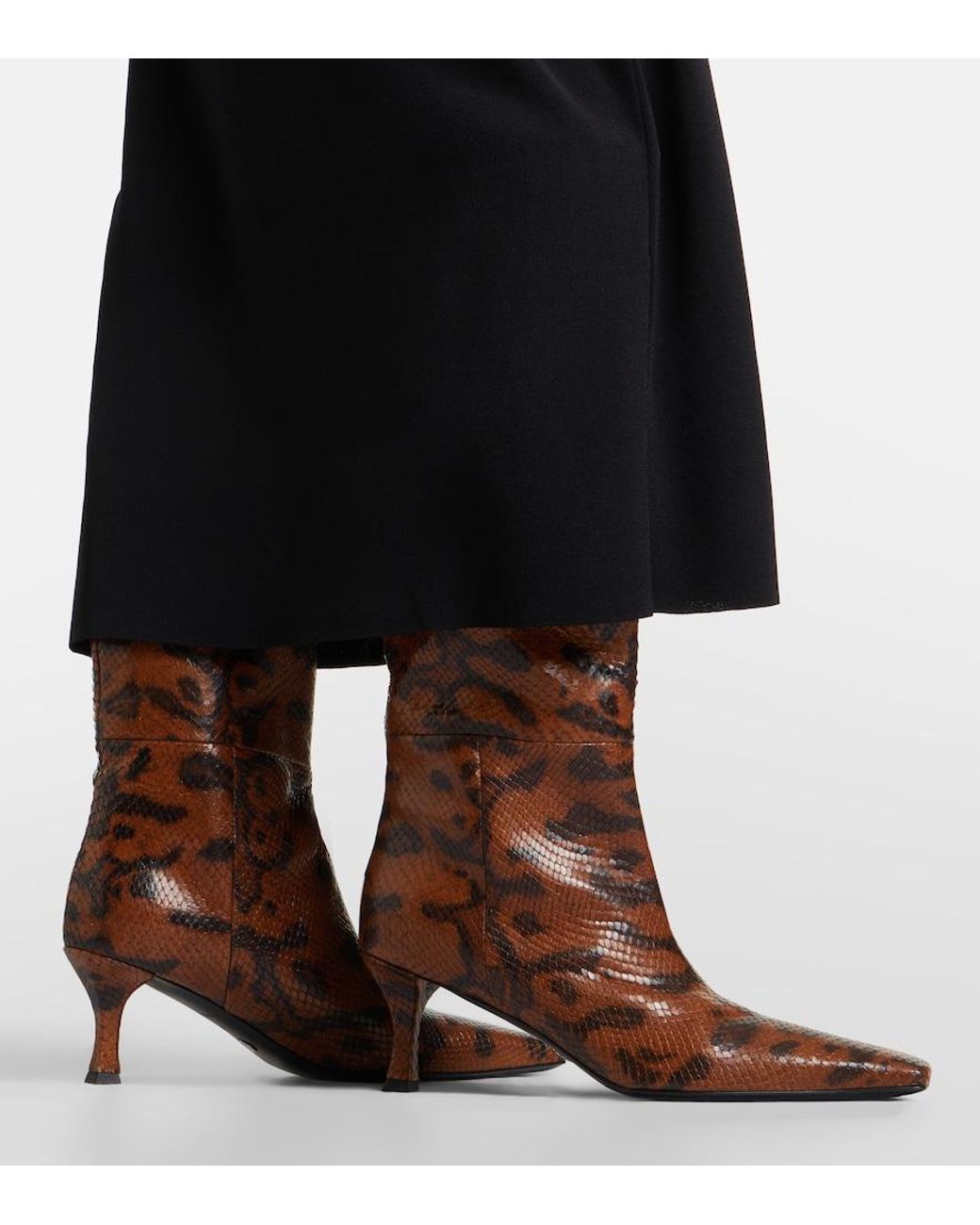 Proenza Schouler Brown Snake-Effect Leather Knee-High Boots