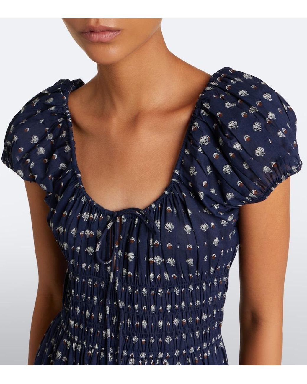 Doen Blue Quinn Printed Cotton Poplin Midi Dress