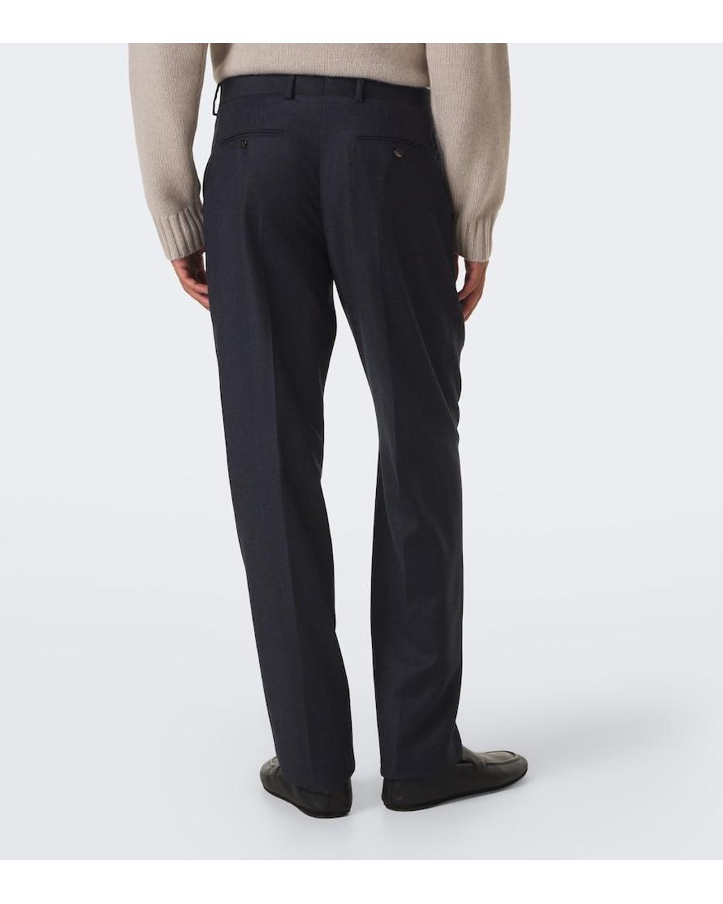 Agnona Blue Wool Flannel Straight Pants for men
