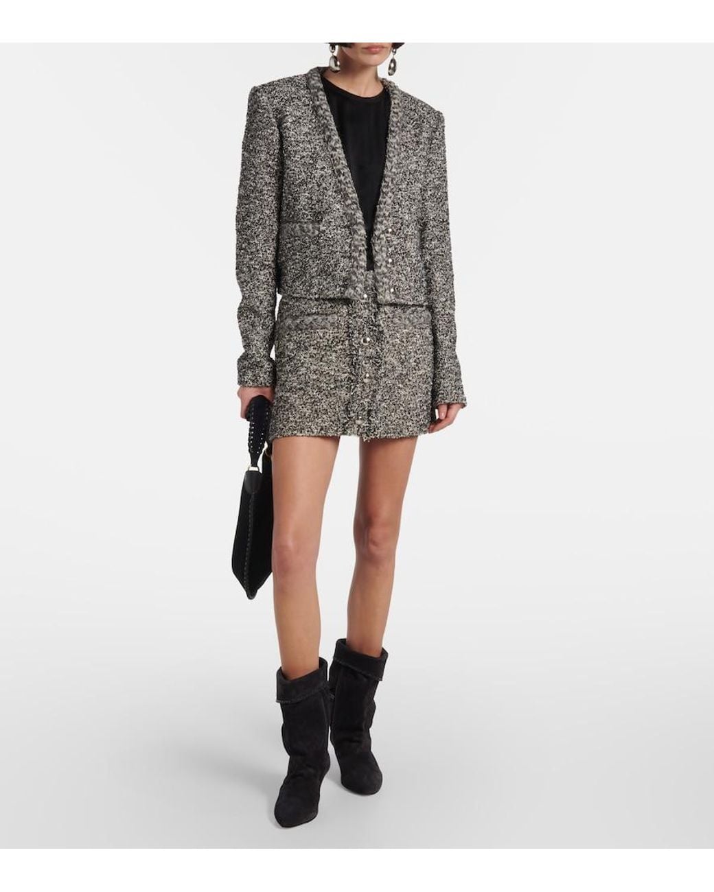 Isabel Marant Gray Gwendoline Cropped Tweed Blazer