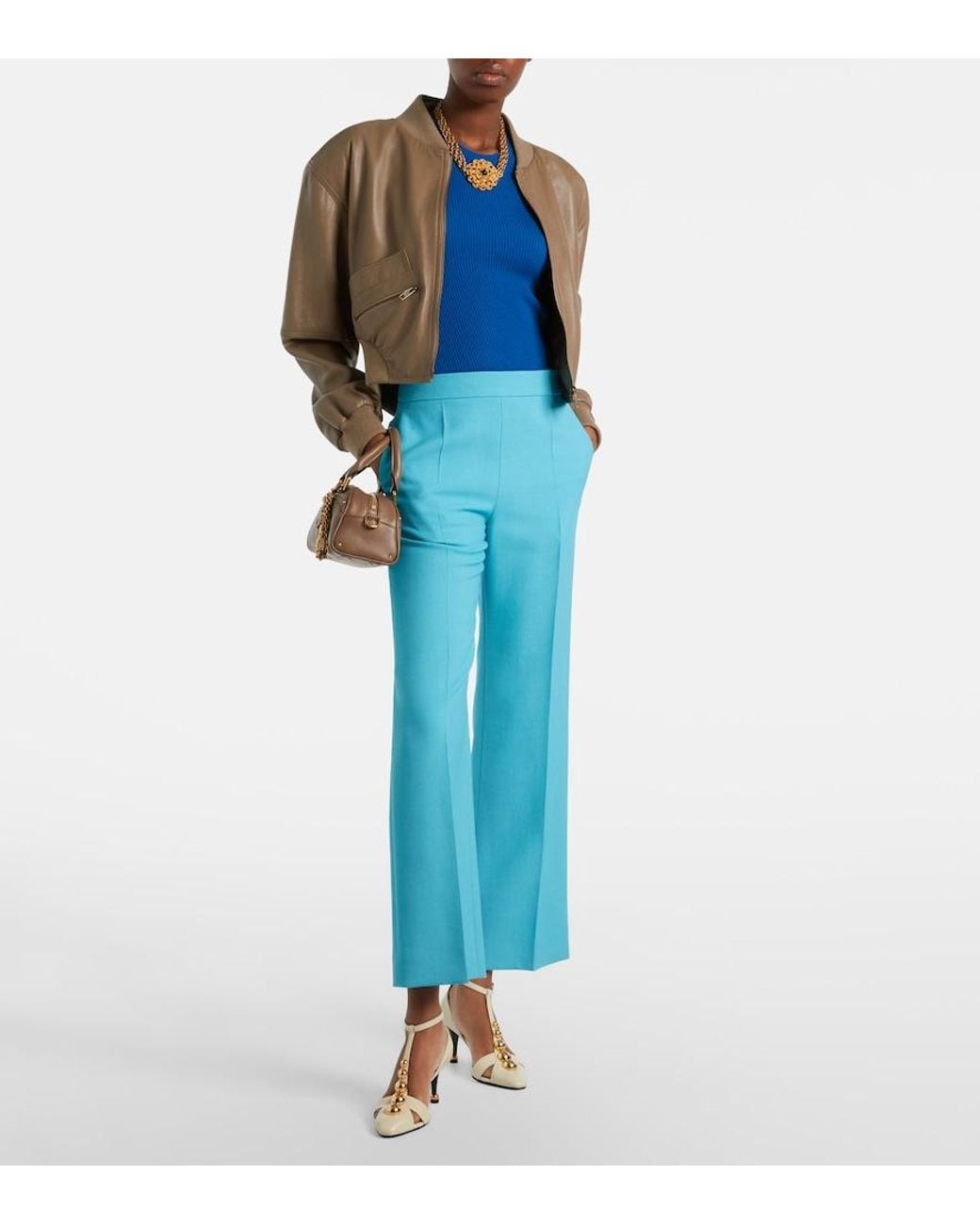 Chloé Natural Cropped Leather Bomber Jacket