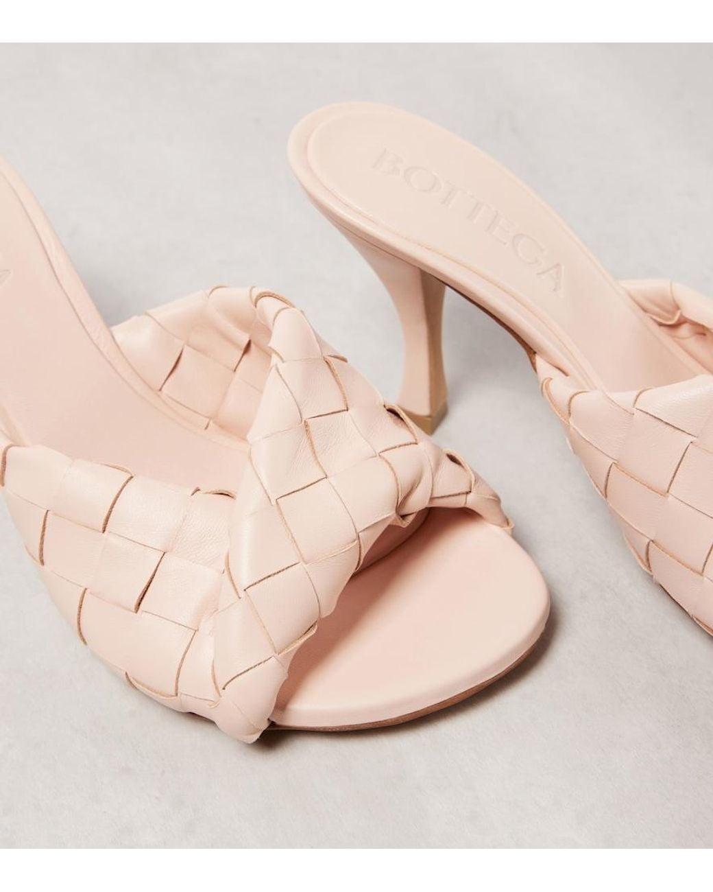 Bottega Veneta Pink Blink 80 Intrecciato Leather Mules