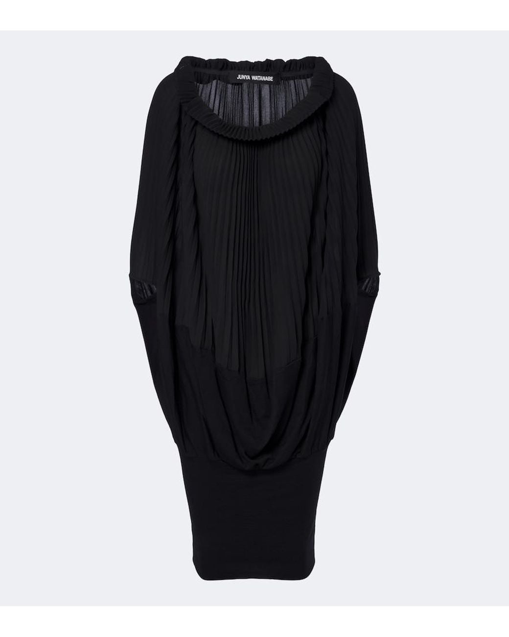 Junya Watanabe Black Pleated Wool-Paneled Midi Dress