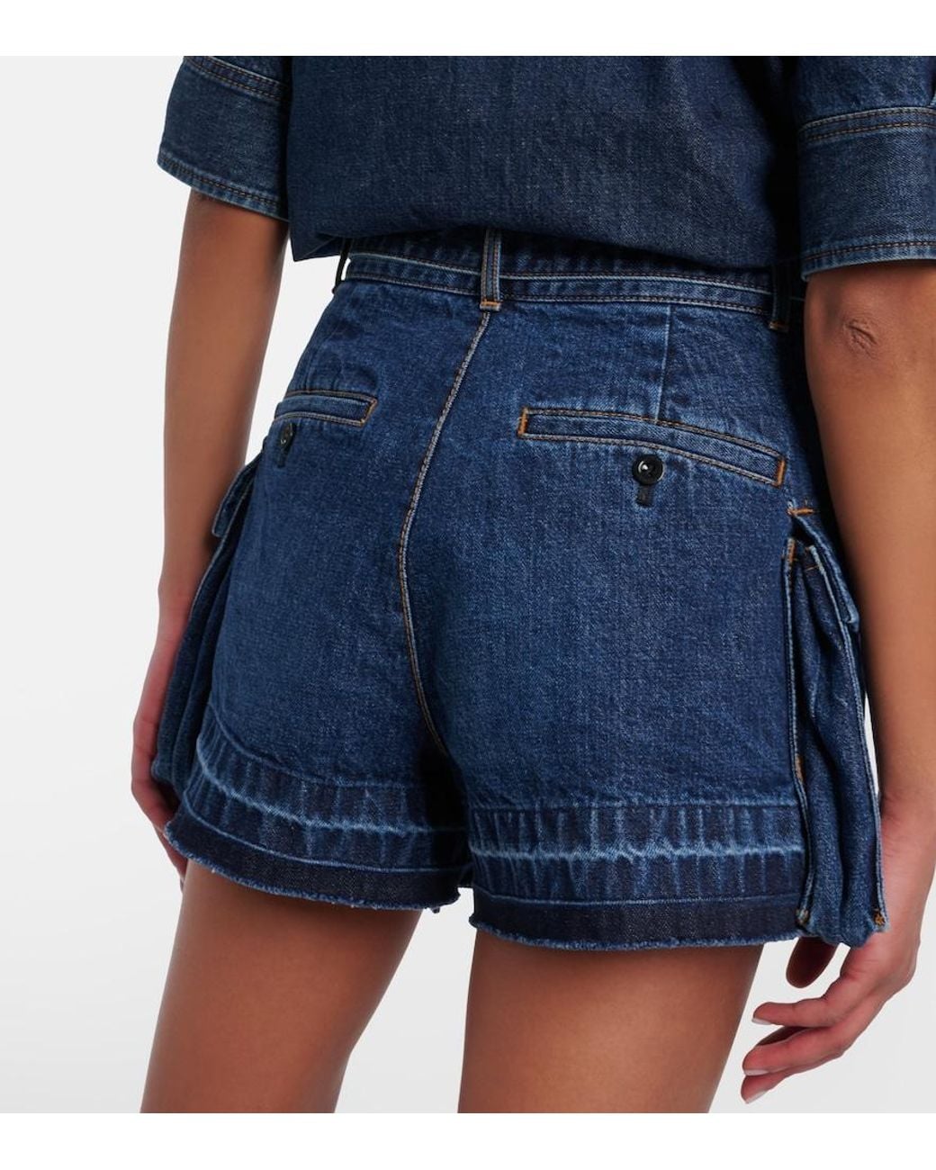 Sacai Blue Belted Denim Shorts