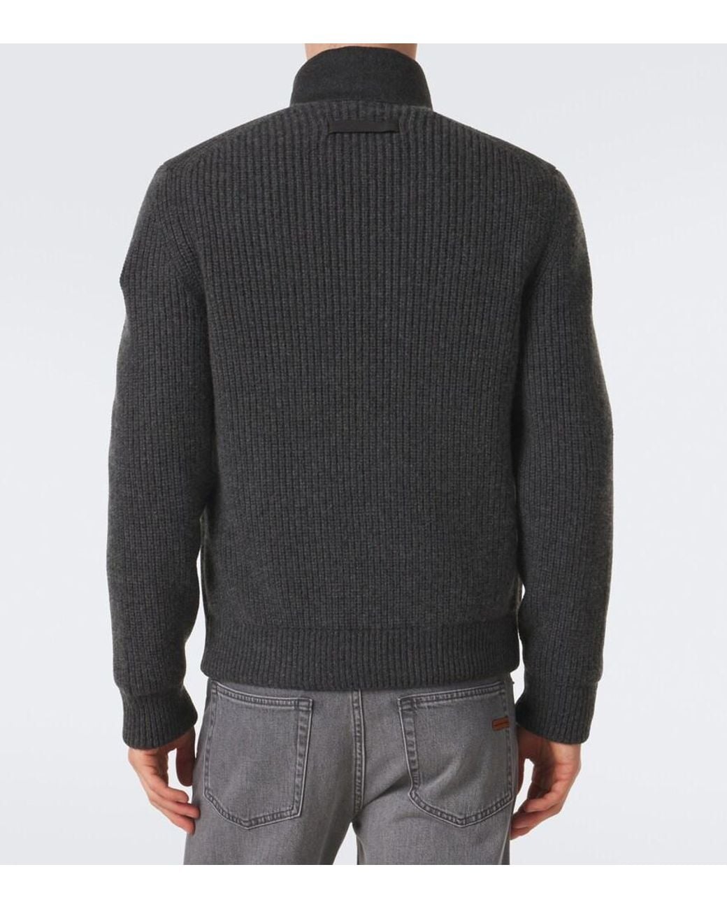 Zegna Black Cashmere Zip-Up Cardigan for men