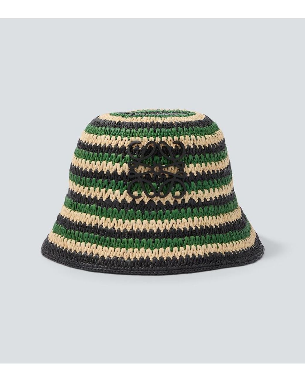 Loewe Green Paula's Ibiza Striped Raffia Bucket Hat for men